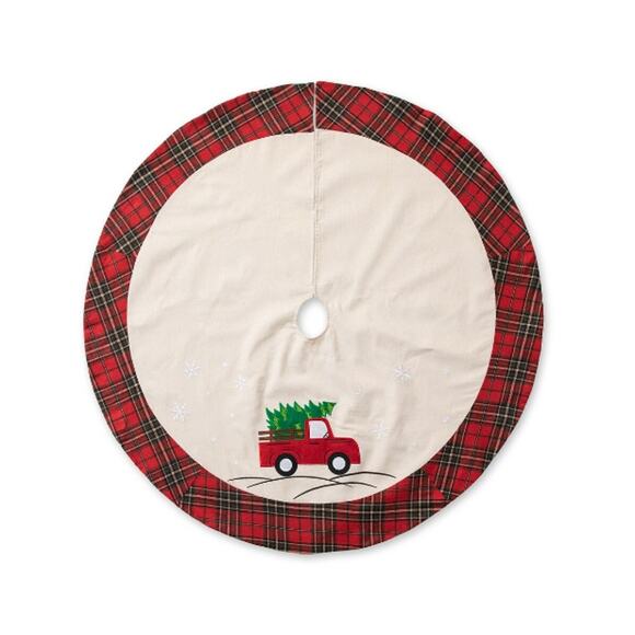 GlitzHome Plaid Round Christmas tree skirt Truck tree 48" Round - Picture 1 of 5